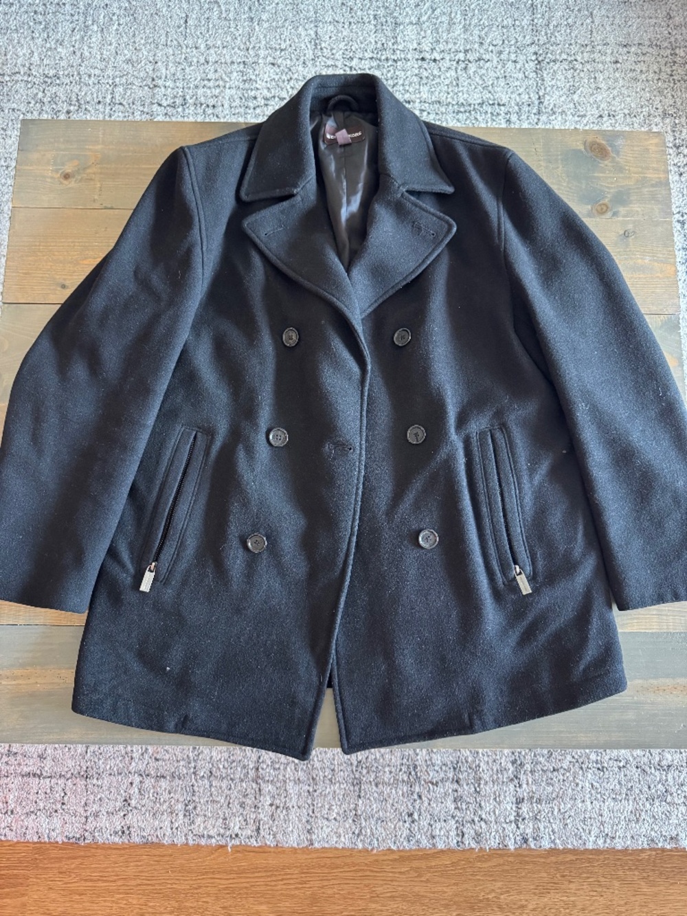 Michael Kors Men’s Black Wool Blend Peacoat Double Breasted Coat Size M